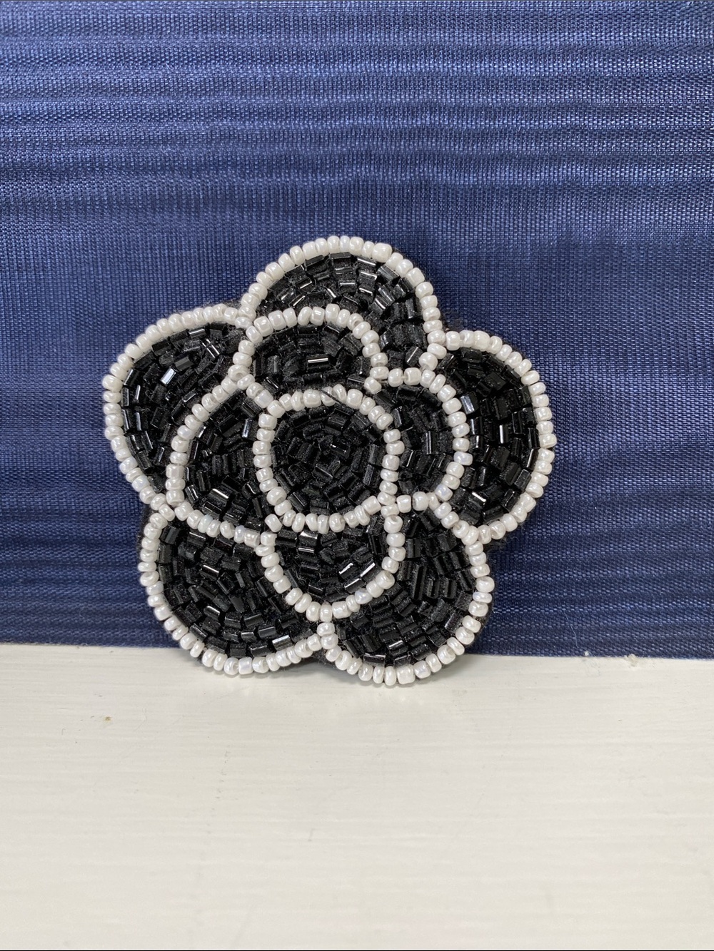 Hand-Beaded Black and White Floral sew on Brooch - Women Jewelry